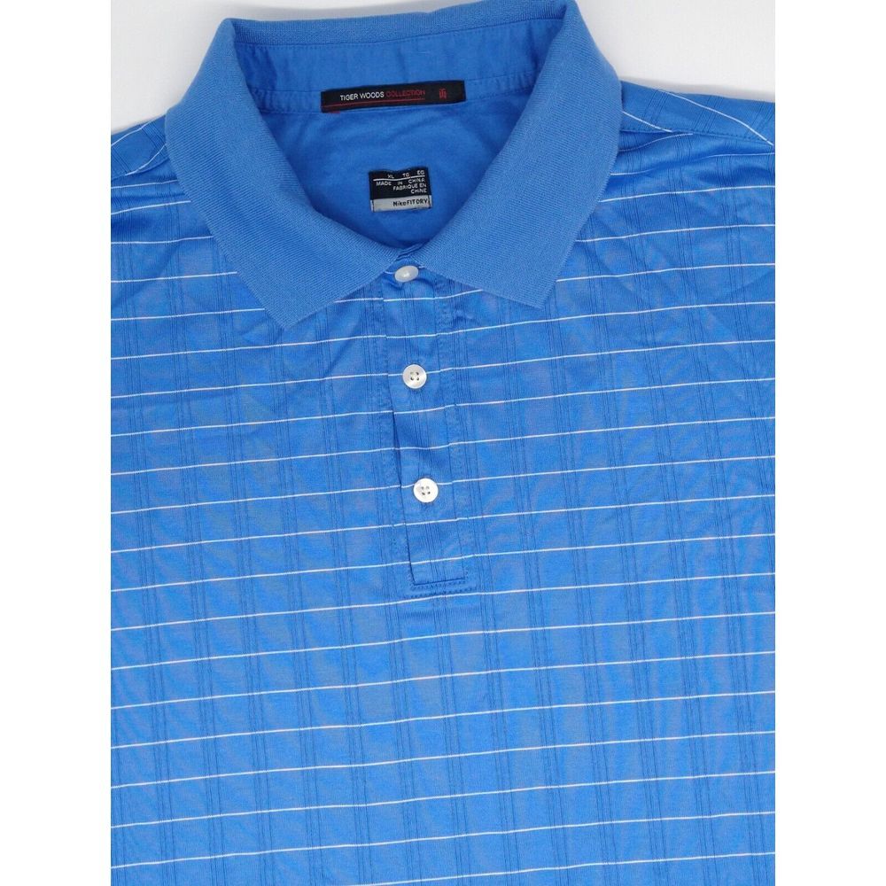 Tiger Woods Nike Fit Dry Men's size XL Golf‎ Polo Shirt short sleeve blue stripe